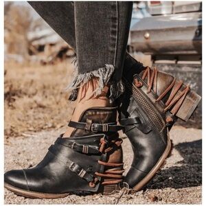 Freebird “Crue” Leather Black Boho Bootie